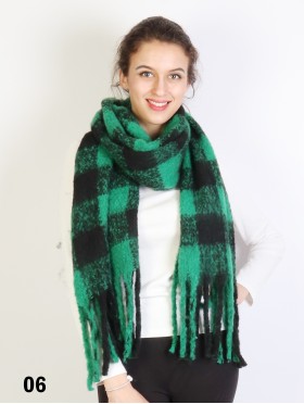 Plush Speckled Checker Scarf W/ Long Fringe